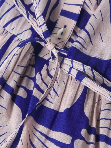 Ro's Garden Women's Mumi Geometric-Print Cotton Midi-Dress - Kyle Blue - Size Small | Thumbnail 6 Ro's Garden Women's Mumi Geometric-Print Cotton Midi-Dress - Kyle Blue - Size Small | Thumbnail 6