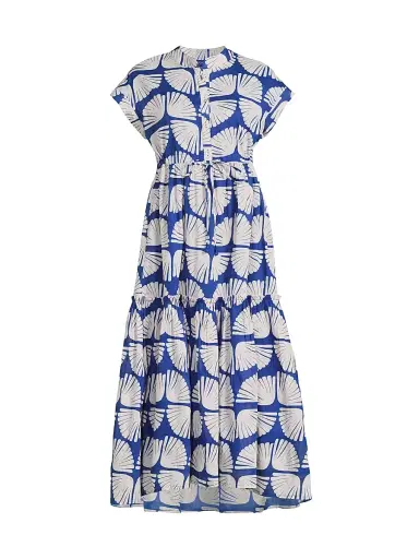 Ro's Garden Women's Mumi Geometric-Print Cotton Midi-Dress - Kyle Blue - Size Small | Thumbnail 1 Ro's Garden Women's Mumi Geometric-Print Cotton Midi-Dress - Kyle Blue - Size Small | Thumbnail 1