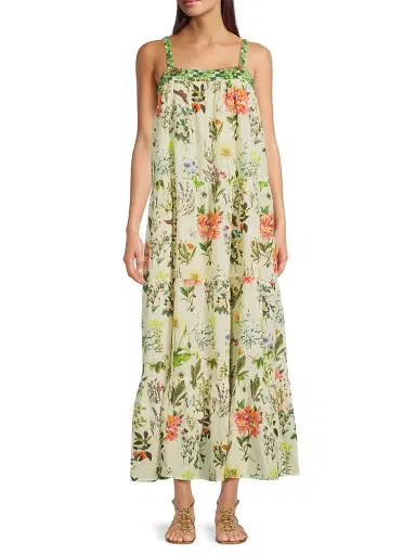 Ro's Garden Women's Natasha Embroidered Cotton Maxi Dress - Botanic Multi | Thumbnail 2