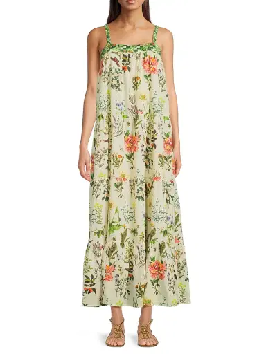 Ro's Garden Women's Natasha Embroidered Cotton Maxi Dress - Botanic Multi | Thumbnail 3
