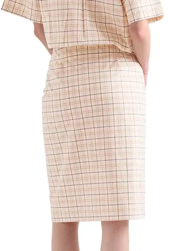 Prada Women's Checked Cotton Poplin Pencil Skirt - Beige Khaki - Size 6 | Thumbnail 3