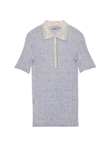 Prada Women's Cashmere, Silk and Linen Polo Sweater - Blue - Size 8 | Thumbnail 1 Prada Women's Cashmere, Silk and Linen Polo Sweater - Blue - Size 8 | Thumbnail 1