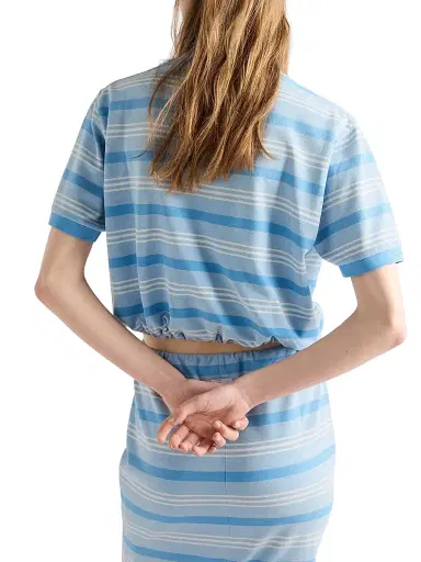 Prada Women's Striped Print Pique Polo Shirt - Blue - Size 8 | Thumbnail 3 Prada Women's Striped Print Pique Polo Shirt - Blue - Size 8 | Thumbnail 3