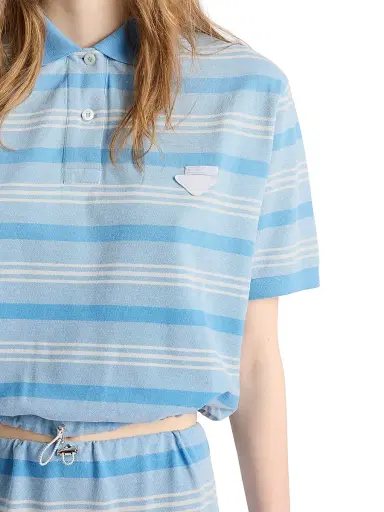 Prada Women's Striped Print Pique Polo Shirt - Blue - Size 8 | Thumbnail 4 Prada Women's Striped Print Pique Polo Shirt - Blue - Size 8 | Thumbnail 4
