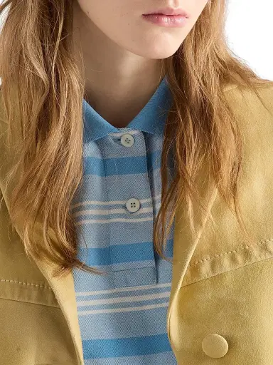 Prada Women's Striped Print Pique Polo Shirt - Blue - Size 8 | Thumbnail 5 Prada Women's Striped Print Pique Polo Shirt - Blue - Size 8 | Thumbnail 5