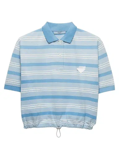 Prada Women's Striped Print Pique Polo Shirt - Blue - Size 8 | Thumbnail 1 Prada Women's Striped Print Pique Polo Shirt - Blue - Size 8 | Thumbnail 1