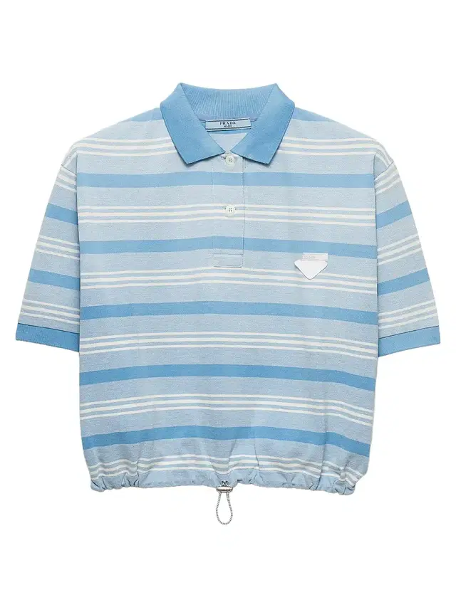Women's Striped Print Pique Polo Shirt - Blue