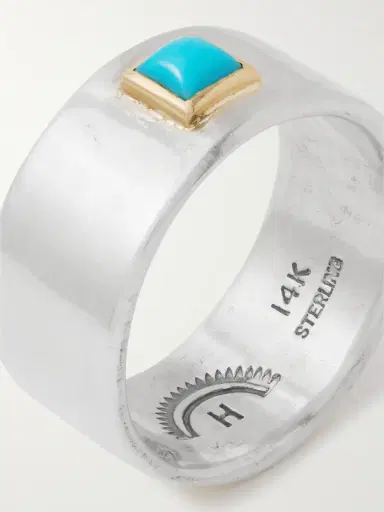 Peyote Bird Azul Sterling Silver, 14-Karat Gold and Turquoise Ring - Men | Thumbnail 4