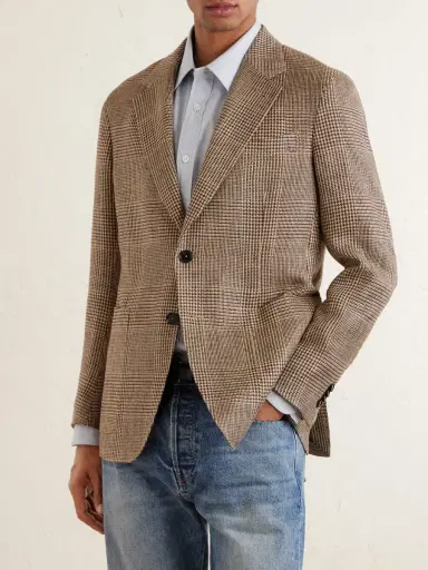 Zegna Houndstooth Linen, Silk and Wool-Blend Blazer - Men | Thumbnail 3 Zegna Houndstooth Linen, Silk and Wool-Blend Blazer - Men | Thumbnail 3