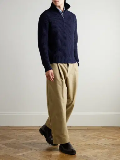 MR P. Ribbed Wool and Cashmere-Blend Half-Zip Sweater - Men | Thumbnail 2 MR P. Ribbed Wool and Cashmere-Blend Half-Zip Sweater - Men | Thumbnail 2