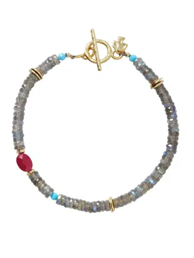 Peyote Bird Ember Gold-Plated Multi-Stone Beaded Bracelet - Men | Thumbnail 1