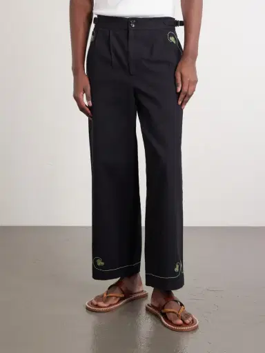 BODE Lucky Draw Straight-Leg Pleated Embroidered Cotton-Twill Trousers - Men | Thumbnail 3 BODE Lucky Draw Straight-Leg Pleated Embroidered Cotton-Twill Trousers - Men | Thumbnail 3