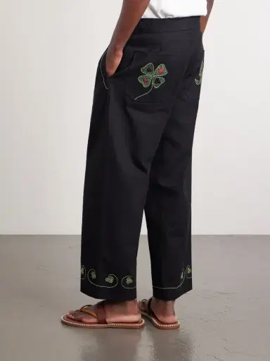 BODE Lucky Draw Straight-Leg Pleated Embroidered Cotton-Twill Trousers - Men | Thumbnail 4 BODE Lucky Draw Straight-Leg Pleated Embroidered Cotton-Twill Trousers - Men | Thumbnail 4