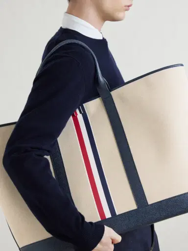 Thom Browne Full-Grain Leather-Trimmed Cotton-Canvas Tote Bag - Men | Thumbnail 3 Thom Browne Full-Grain Leather-Trimmed Cotton-Canvas Tote Bag - Men | Thumbnail 3