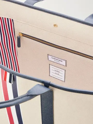 Thom Browne Full-Grain Leather-Trimmed Cotton-Canvas Tote Bag - Men | Thumbnail 6 Thom Browne Full-Grain Leather-Trimmed Cotton-Canvas Tote Bag - Men | Thumbnail 6