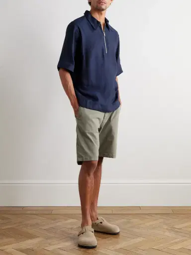 NN07 Bruno 1808 LENZING™ ECOVERO™ and Linen-Blend Half-Zip Polo Shirt - Men | Thumbnail 2 NN07 Bruno 1808 LENZING™ ECOVERO™ and Linen-Blend Half-Zip Polo Shirt - Men | Thumbnail 2