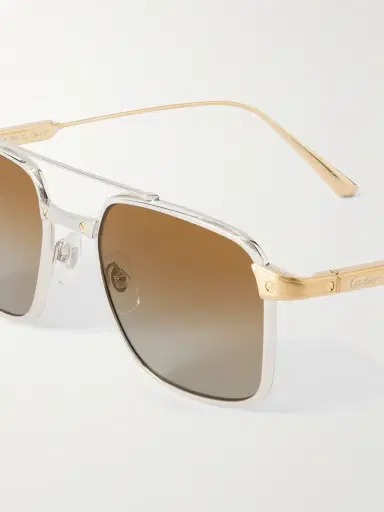 Cartier Eyewear Santos Aviator-Style Gold and Silver-Tone Titanium Sunglasses - Men | Thumbnail 3 Cartier Eyewear Santos Aviator-Style Gold and Silver-Tone Titanium Sunglasses - Men | Thumbnail 3