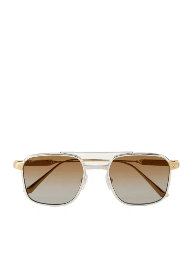 Cartier Eyewear Santos Aviator-Style Gold and Silver-Tone Titanium Sunglasses - Men