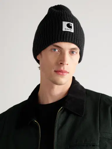 Sacai Carhartt WIP Logo-Appliquéd Ribbed Wool-Blend Beanie - Men | Thumbnail 2 Sacai Carhartt WIP Logo-Appliquéd Ribbed Wool-Blend Beanie - Men | Thumbnail 2