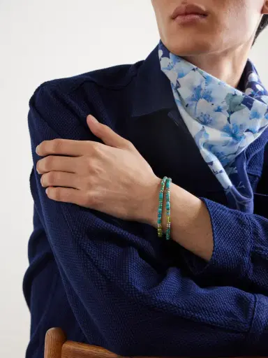 Peyote Bird Cedar Double Sonoran Sterling Silver, Turquoise and Peridot Bracelet - Men | Thumbnail 2