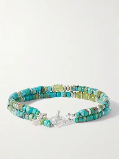 Peyote Bird Cedar Double Sonoran Sterling Silver, Turquoise and Peridot Bracelet - Men | Thumbnail 3