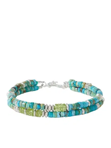Peyote Bird Cedar Double Sonoran Sterling Silver, Turquoise and Peridot Bracelet - Men | Thumbnail 1