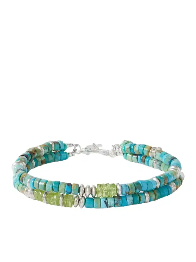 Peyote Bird Cedar Double Sonoran Sterling Silver, Turquoise and Peridot Bracelet - Men