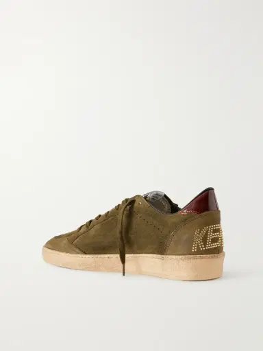 Golden Goose Ball Star Distressed Leather-Trimmed Studded Suede Sneakers - Men | Thumbnail 4