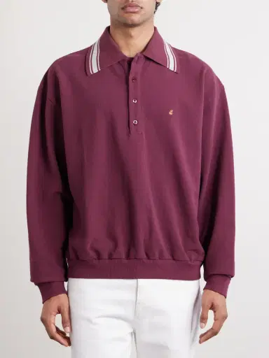 KAPITAL Box Striped Embroidered Cotton-Piqué Polo Shirt - Men | Thumbnail 3
