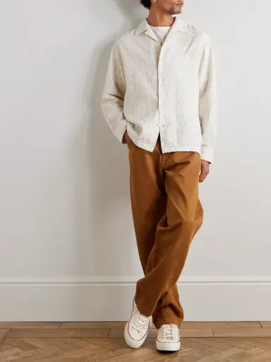 NN07 Ben 50041 Camp-Collar Embroidered Checked Organic Cotton-Blend Shirt - Men | Thumbnail 2