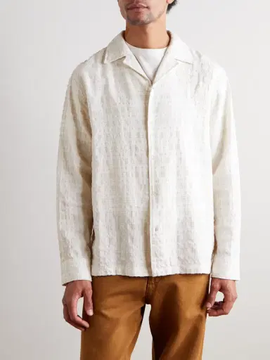 NN07 Ben 50041 Camp-Collar Embroidered Checked Organic Cotton-Blend Shirt - Men | Thumbnail 3