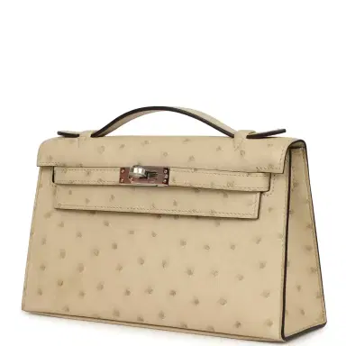 HERMÈS Hermes Kelly Pochette Parchemin Ostrich Palladium Hardware | Thumbnail 5 HERMÈS Hermes Kelly Pochette Parchemin Ostrich Palladium Hardware | Thumbnail 5