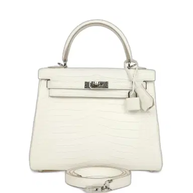 HERMÈS Hermes Kelly Retourne 25 Creme Chantilly Matte Crocodile Palladium Hardware | Thumbnail 1 HERMÈS Hermes Kelly Retourne 25 Creme Chantilly Matte Crocodile Palladium Hardware | Thumbnail 1