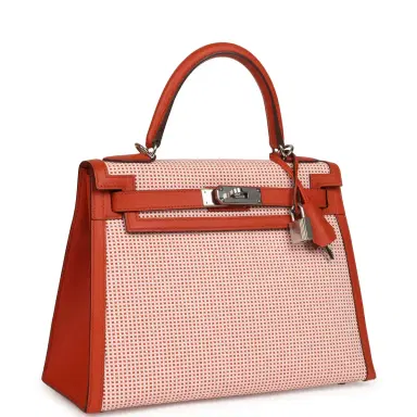 HERMÈS Pre-owned Hermes Quadrille Kelly Sellier 28 Brique Toile and Terre Battue Swift Palladium Hardware | Thumbnail 2 HERMÈS Pre-owned Hermes Quadrille Kelly Sellier 28 Brique Toile and Terre Battue Swift Palladium Hardware | Thumbnail 2