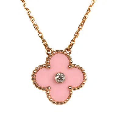 Van Cleef & Arpels Pre-owned Van Cleef & Arpels 2015 Holiday Vintage Alhambra Pendant Necklace Light Pink Porcelain & Diamonds 18K Rose Gold Hardware | Thumbnail 2 Van Cleef & Arpels Pre-owned Van Cleef & Arpels 2015 Holiday Vintage Alhambra Pendant Necklace Light Pink Porcelain & Diamonds 18K Rose Gold Hardware | Thumbnail 2