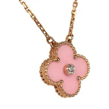 Van Cleef & Arpels Pre-owned Van Cleef & Arpels 2015 Holiday Vintage Alhambra Pendant Necklace Light Pink Porcelain & Diamonds 18K Rose Gold Hardware | Thumbnail 3 Van Cleef & Arpels Pre-owned Van Cleef & Arpels 2015 Holiday Vintage Alhambra Pendant Necklace Light Pink Porcelain & Diamonds 18K Rose Gold Hardware | Thumbnail 3