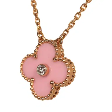 Van Cleef & Arpels Pre-owned Van Cleef & Arpels 2015 Holiday Vintage Alhambra Pendant Necklace Light Pink Porcelain & Diamonds 18K Rose Gold Hardware | Thumbnail 4 Van Cleef & Arpels Pre-owned Van Cleef & Arpels 2015 Holiday Vintage Alhambra Pendant Necklace Light Pink Porcelain & Diamonds 18K Rose Gold Hardware | Thumbnail 4
