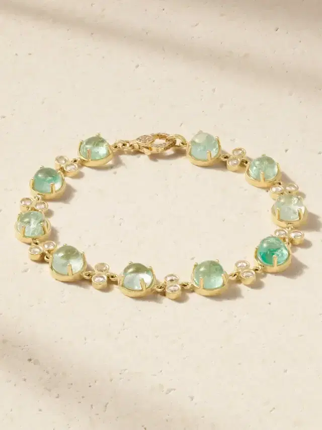 Ileana Makri 18-karat Gold, Emerald And Diamond Bracelet