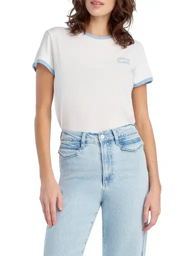 Favorite Daughter Women's The Collegiate Chest Logo Ringer T-Shirt - White Sea Blue - Size Large | Thumbnail 3 Favorite Daughter Women's The Collegiate Chest Logo Ringer T-Shirt - White Sea Blue - Size Large | Thumbnail 3