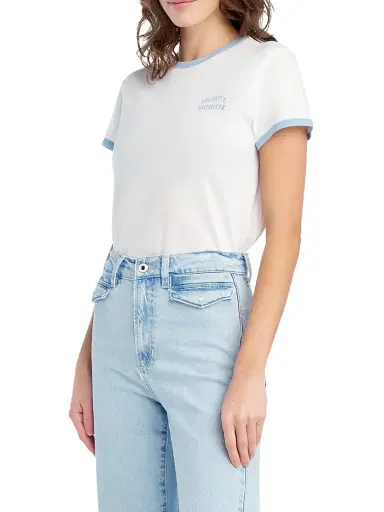 Favorite Daughter Women's The Collegiate Chest Logo Ringer T-Shirt - White Sea Blue - Size Large | Thumbnail 4 Favorite Daughter Women's The Collegiate Chest Logo Ringer T-Shirt - White Sea Blue - Size Large | Thumbnail 4