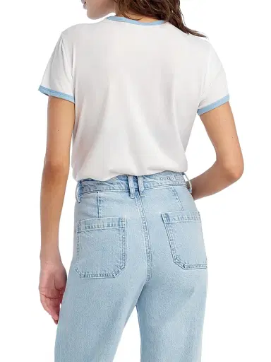 Favorite Daughter Women's The Collegiate Chest Logo Ringer T-Shirt - White Sea Blue - Size Large | Thumbnail 5 Favorite Daughter Women's The Collegiate Chest Logo Ringer T-Shirt - White Sea Blue - Size Large | Thumbnail 5