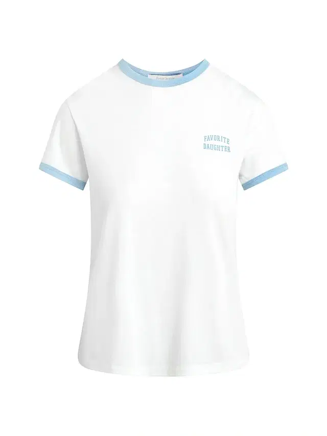 Favorite Daughter Women's The Collegiate Chest Logo Ringer T-Shirt - White Sea Blue