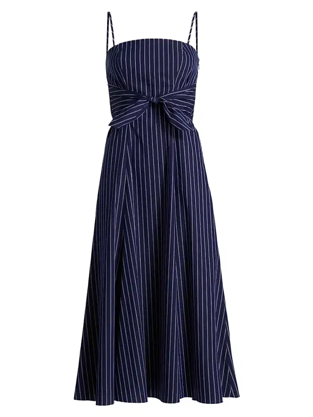 Derek Lam 10 Crosby Women's Zandra Striped Shirting Tie-Front Midi-Dress - Dark Navy Stripe
