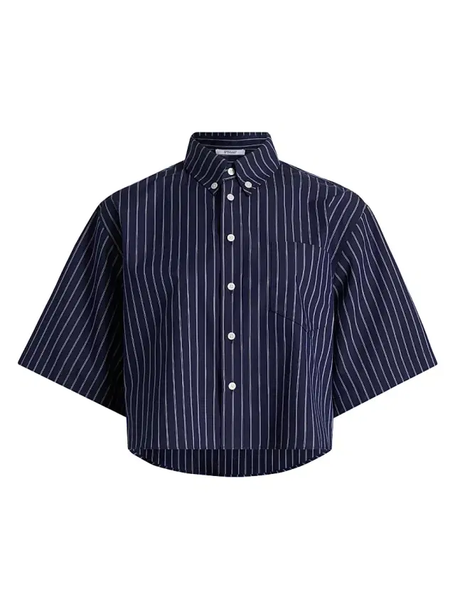 Derek Lam 10 Crosby Women's Ember Striped Crop Button-Down Shirt - Dark Navy Stripe