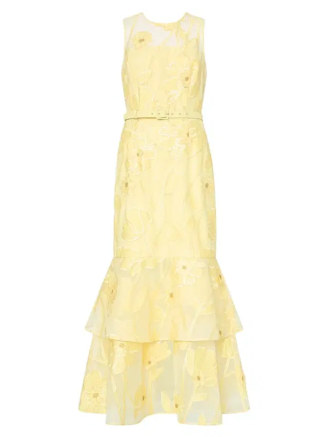 Milly Women's Anna Grand Fleur Sleeveless Evening Dress - Lemon