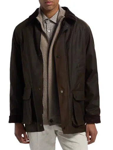 Saks Fifth Avenue Men's COLLECTION British Waxed Cotton Canvas Jacket - Brown - Size XXL | Thumbnail 3