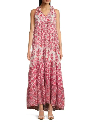 Ro's Garden Women's Sofia Embroidered Floral Cotton Maxi Dress - Layla Pink - Size Large | Thumbnail 2 Ro's Garden Women's Sofia Embroidered Floral Cotton Maxi Dress - Layla Pink - Size Large | Thumbnail 2
