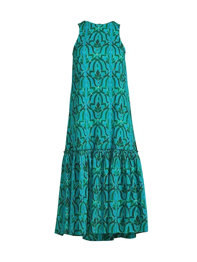 Women's Leila Geometric-Print Cotton Midi-Dress - Soraya Green