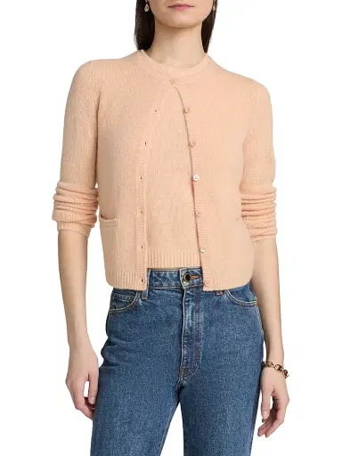 DÔEN Women's Thea Cashmere Knit Cardigan - Light Peach Sorbet - Size XXS | Thumbnail 3