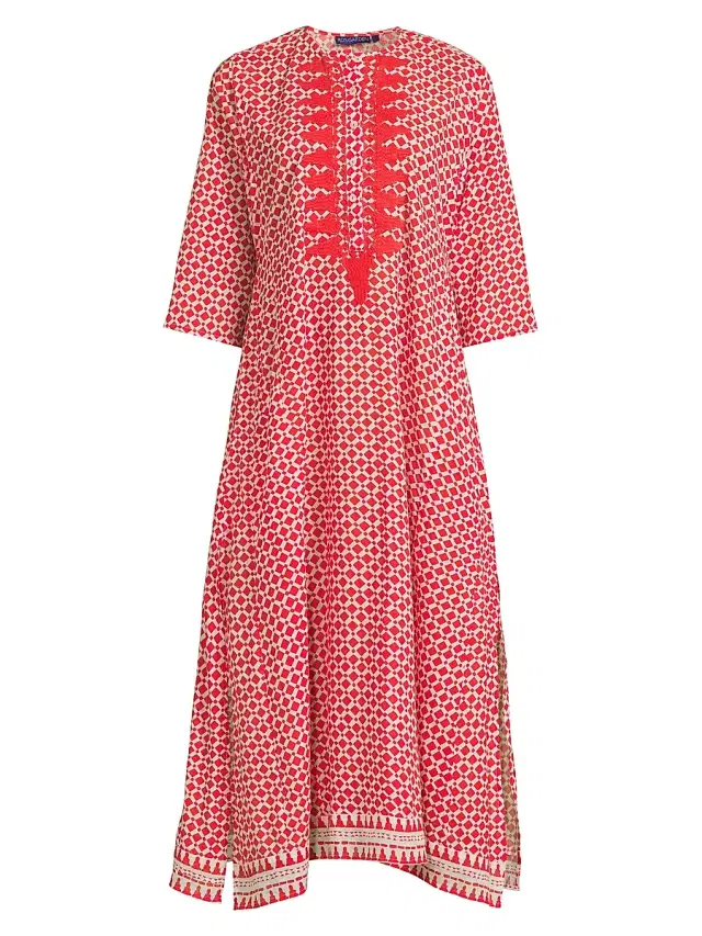 Ro's Garden Women's Embroidered Classic Long Kurta - Samya Red